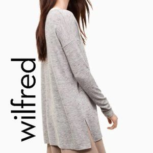Aritzia Wilfred Sherbrooke HEATHER GREY WHITE V-NECK Side-Slit Sweater Size XXS